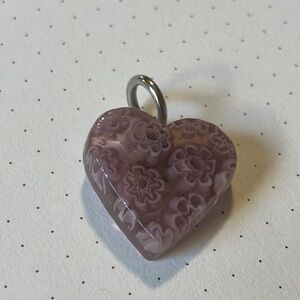 Murano Glass Fused Flower Purple Heart silver pendant ~1 inch